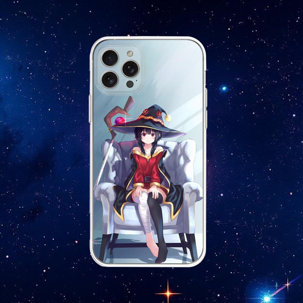 Megumin Anime K-KonoSubaS Phone Case For iPhone 16,15,14,13,12,11 Plus,Pro,Max,XR,XS,X,7,8 Plus,SE,Mini Transparent Shell