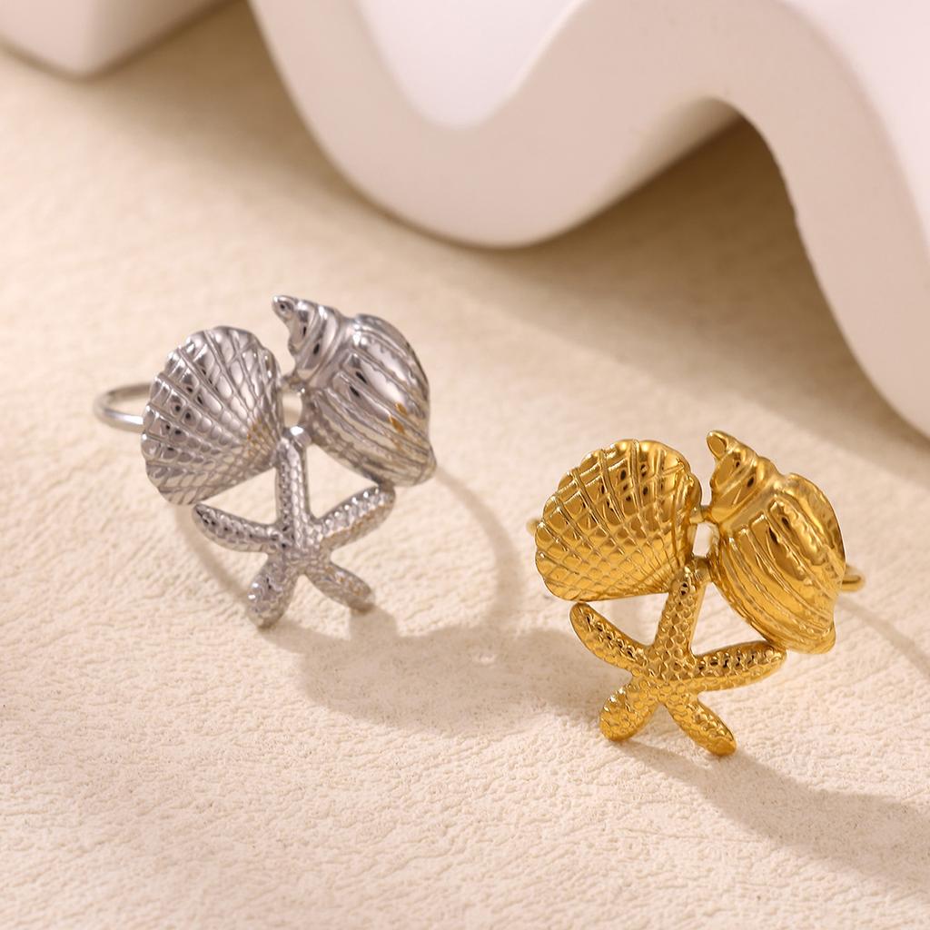 Summer Waterproof Ring For Women Stainless Steel Sea Star Cute Anillos Acero Inoxidables Gold Color Flower Rings Jewelry Gift