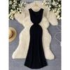 Sexy Socialite Elegant Dress Women's Stylish V Neck Sleeveless Silm Slim Looking Mid-Length Knitted Skirt Mermaid Dress