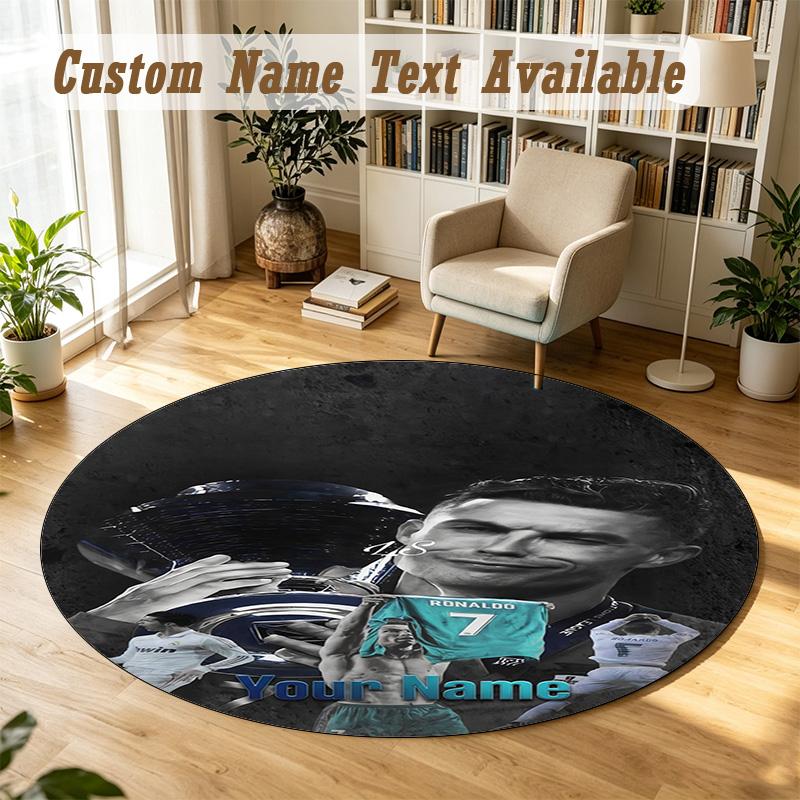 Round Rug Custom NameCristiano Ronaldo Pattern Non Slip Carpet Home Floor Decor