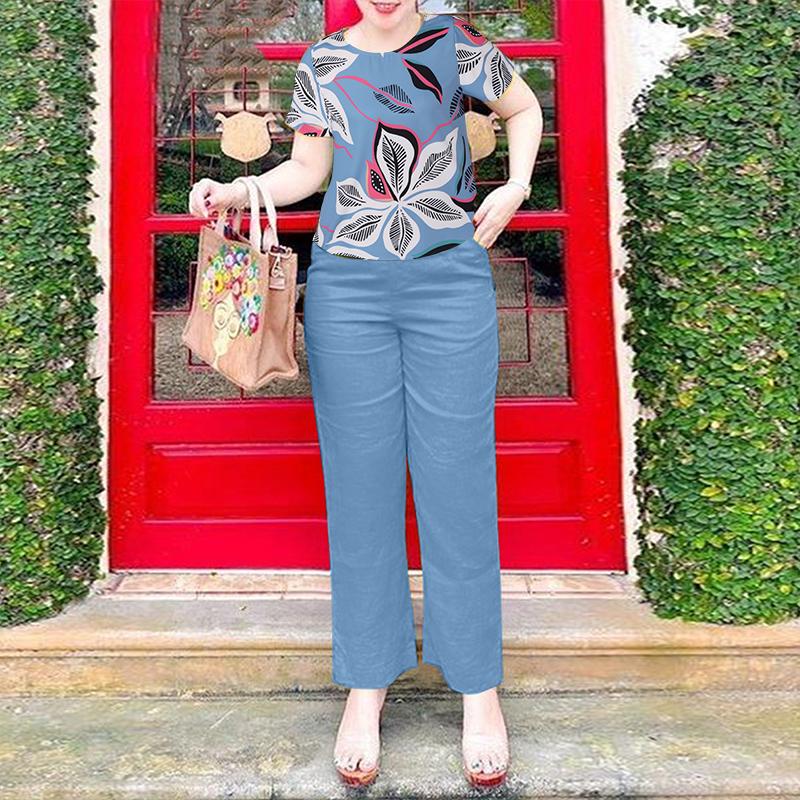 

ZANZEA Женские винтажные комплекты-двойки с боковыми карманами, пуговицами, цветочными принтами, с круглым вырезом 3XL синий