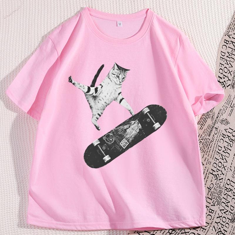 Vintage Cat Graphic Tee for Skater Graphic T Shirts Cute Funny Kitten Cat Tshirt Soft Casual Unisex Streetwear Male Clothing