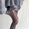Women Sexy Lace Fishnet Stockings Lolita Hollow Pantyhose Retro Striped Tight High Elastic Y2K Vintage Rhombus Striped Tights ##