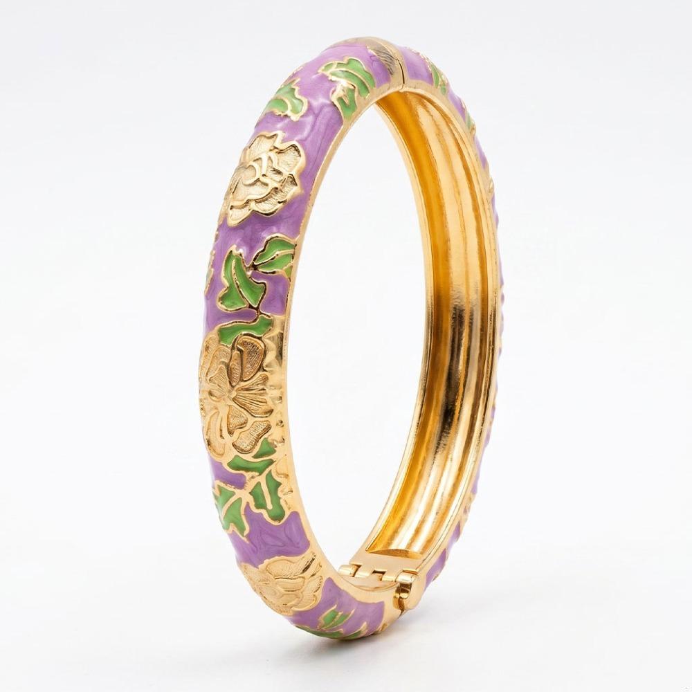 Blumenmuster Emaillierte Armbänder Hohl Mehrfarbiges Emaille Öl Tropfen Armband Breites Buntes Emaille Abgetropfte Glasur Armreif
