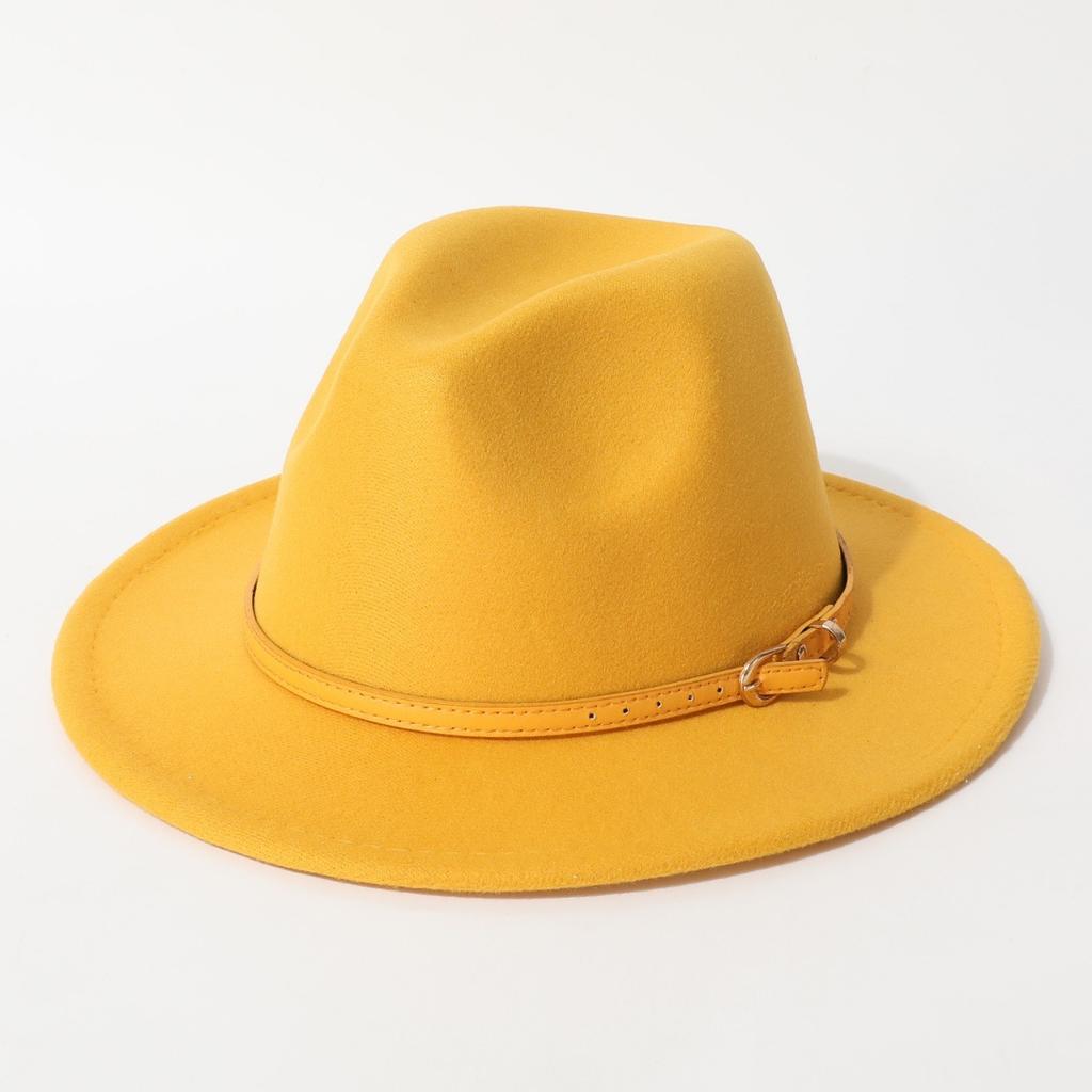Simple Solid Color Fedora with Belt Buckle, European and American Felt Hat, Parent-child Casual Cowboy Hat, Classic Jazz Hat for Men and Women