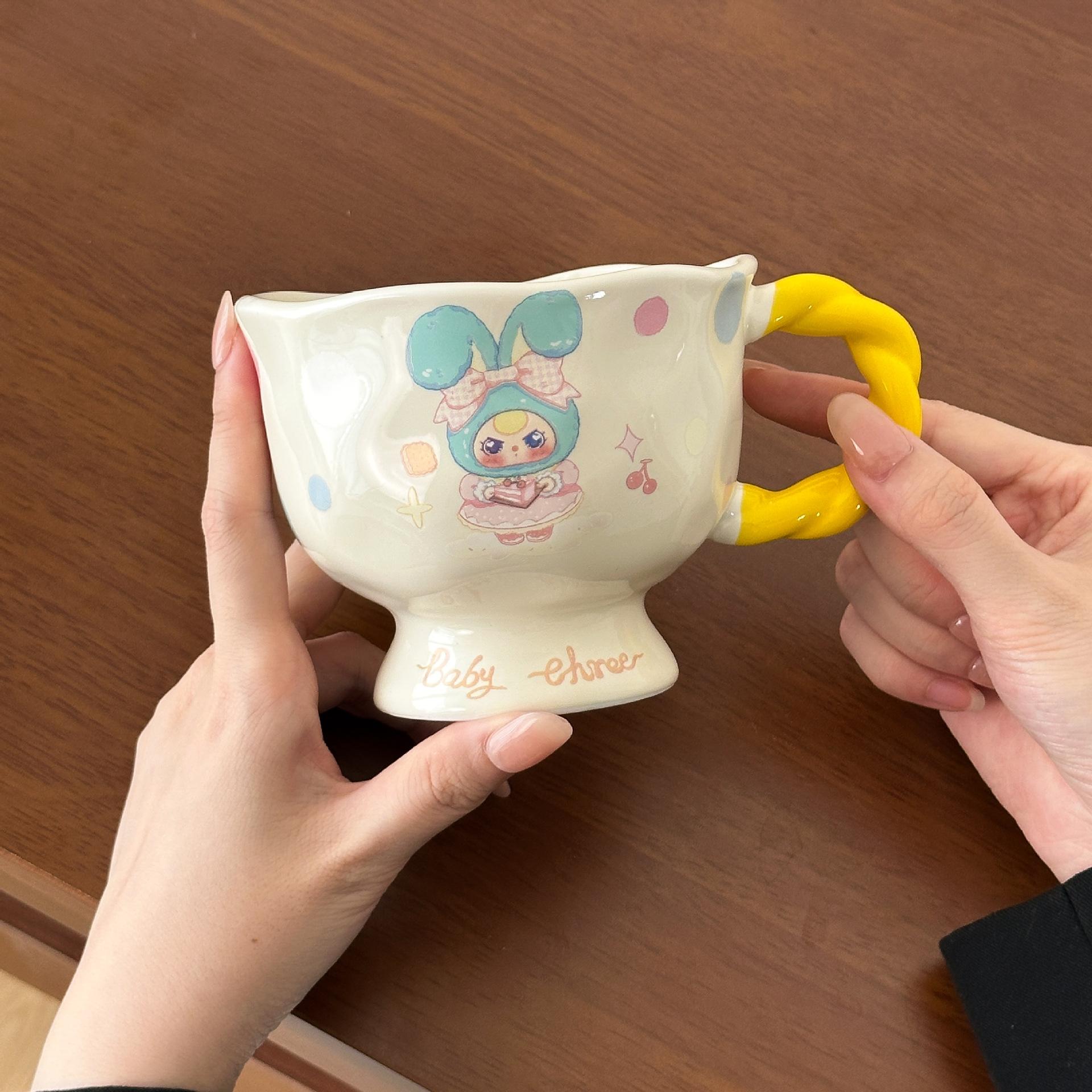 

Tide Play Baby Three-Year-Old Joint Ceramic Mug Girls Office Cute Water Cup Couple Home Breakfast Coffee Cup 301-400ml