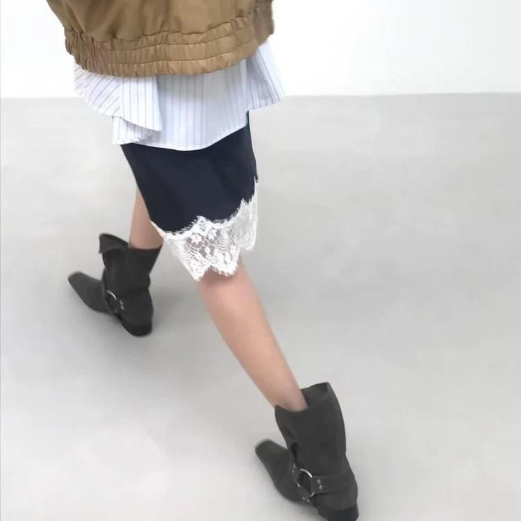 Retro Niche Square Toe Belt Buckle Folding Two-piece Mid Length Boots Women with Thick Heels Western Cowboy Boots