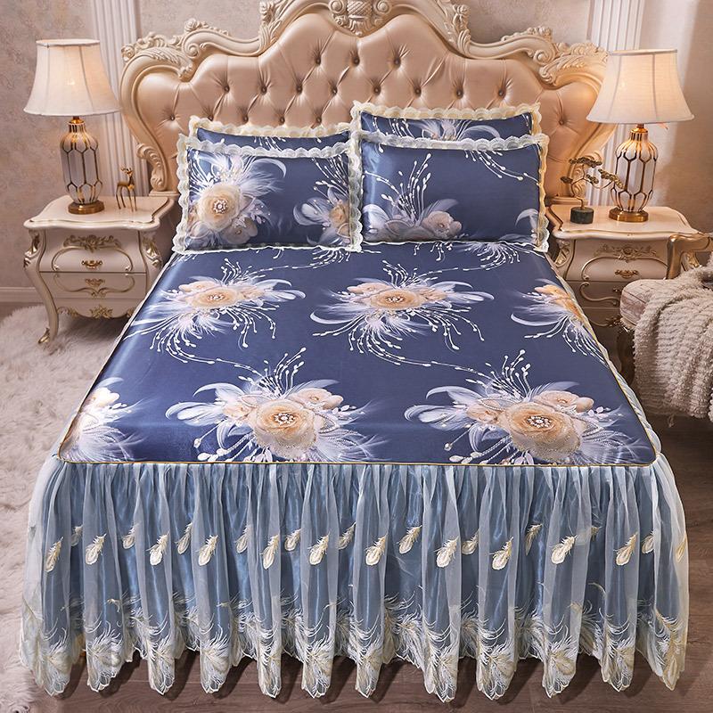 

3 шт. крутой коврик-юбка-кровать Покрывало на кровать Кондиционер Мягкая складная машинная стирка Прохладная простыня с наволочками 3 pcs 150x200cm