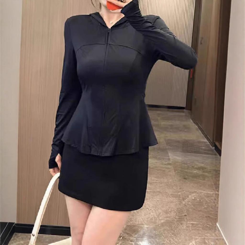 Women's Hooded Long Sleeve Slim Fit Solid Color Sun Protection Jacket UPF30+ Casual Outdoor Top