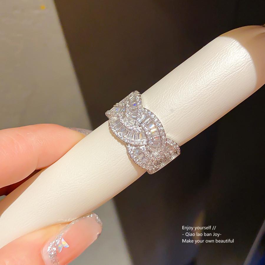 Silver Adjustable Zirconia Ring With Sparkling Line Design For Women