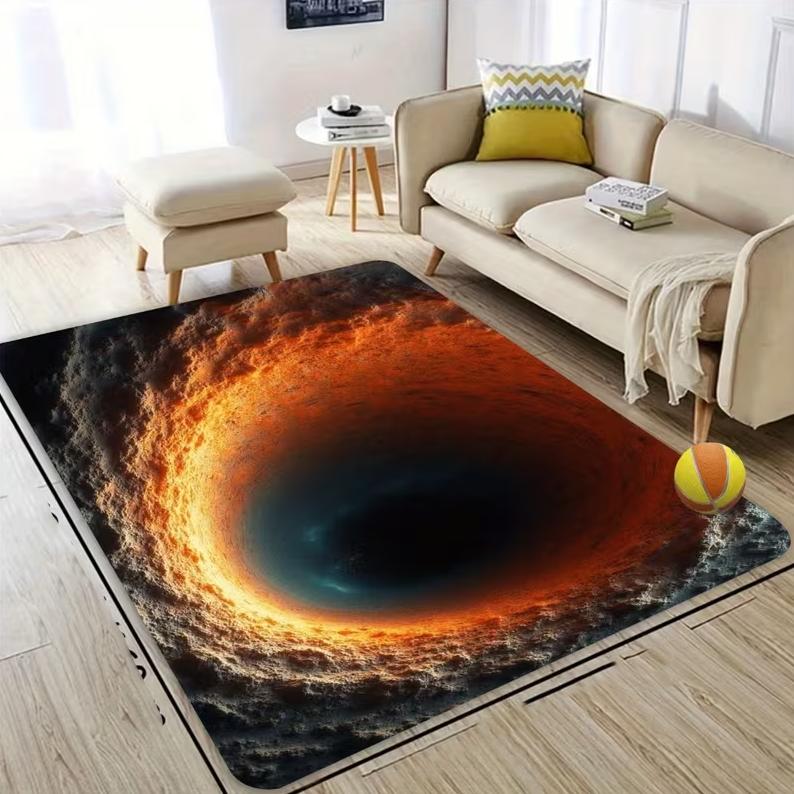 3D Black Hole Floor Mat Space Vortex Floor Mat with Optical Illusion Modern Milky Way Floor Mat Decoration Gifts 40x60cm
