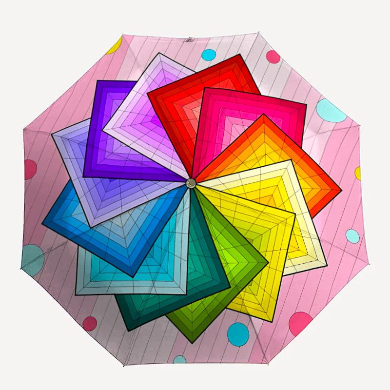 

1pc Color Wheel Mandala Automatic Open/Close Umbrella, Compact Travel Umbrella, 8-Rib Sturdy Frame - Ideal Gift for Friends yy251118009