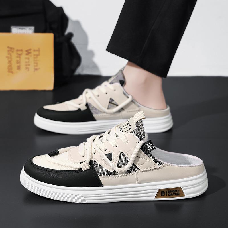 2025New Men's Shoes Summer Breathable Canvas Casual Shoes Half Slippers for Men Comfortable Sneakers Slip-On Men's Loafers Tenis