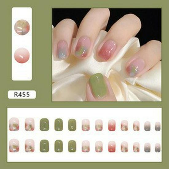 Blush Ombre Press-on Nails with Heart Rhinestones