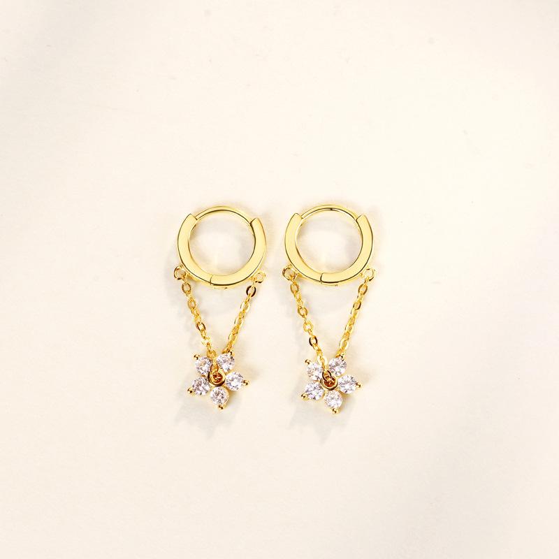 Temperament Tassel Chain Flower Ear Buckle Korean Version Exquisite Small Ins Style Fashionable Sweet Earrings Women