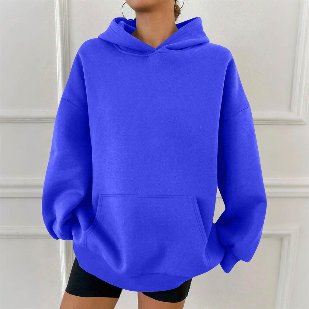 Women's Fashion Casual Solid Color Pocket Long Sleeve Hoodie