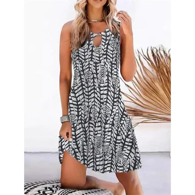 QICED Fashion Summer Spring Sleeveless O-Neck Casual Dresses