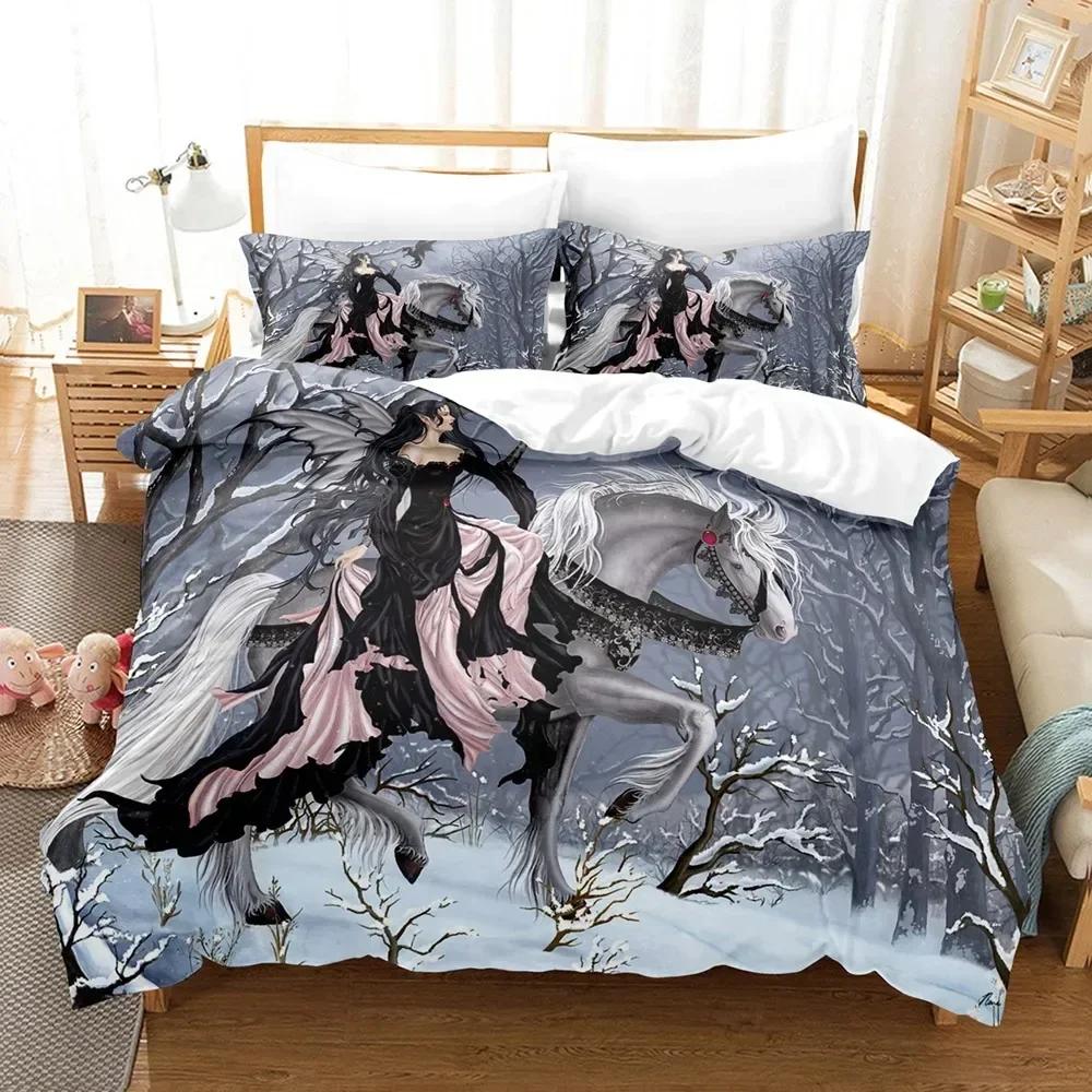 Fantasy Witch Dragon Llien World Printed Bed Set Duvet Cover Pillowcase Bedding Set Linen Sheet Quilt Cover Full Queen King Size
