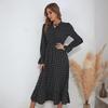 Women's Fashion Spring Fall Polka Dot Print Long Sleeve V-Neck High Waist Casual Dresses