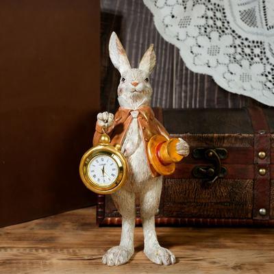 Easter Bunny Clock Decor Resin Rabbit Figurine with Top Hat And Pocket Watch