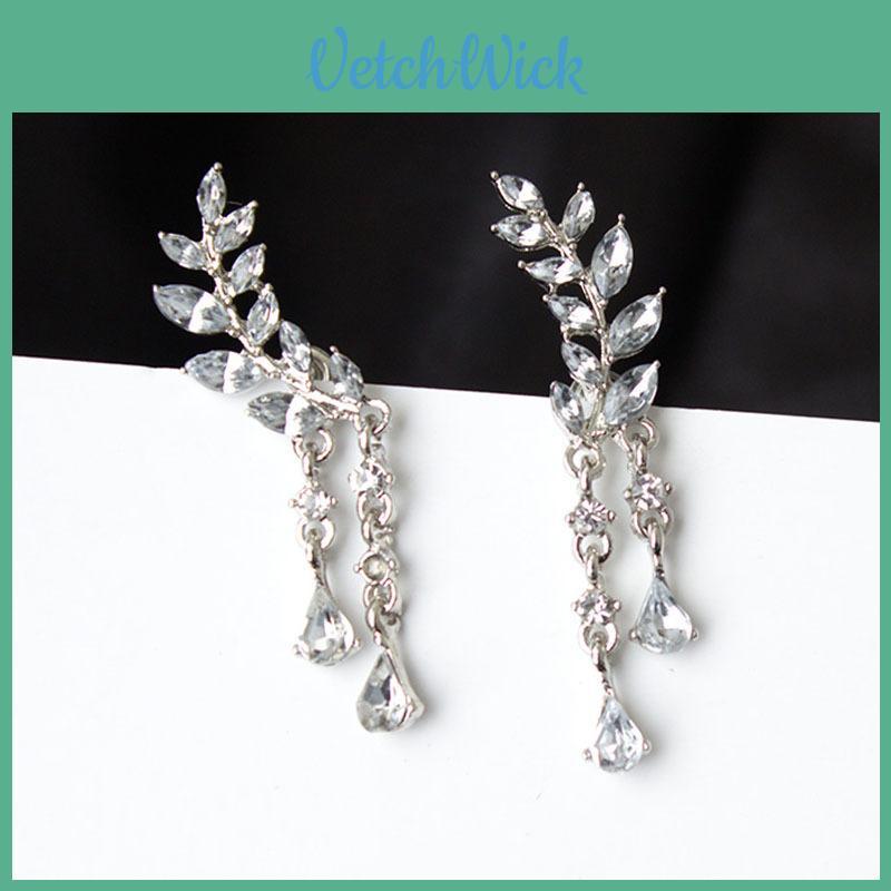 Elegant Women Crystal Zircon Leaves Tassel Drop Dangle Earrings For A Timeless Look