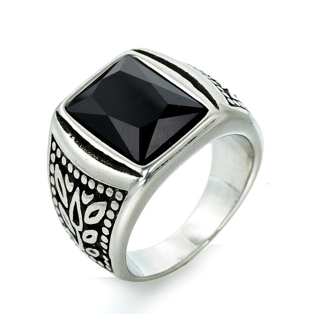 Punk Hochwertiger Mehrfarbiger Steinring für Männer Frauen Hip Hop Ahornblattmuster Edelstahlring Schmuck Geschenk Dropshipping