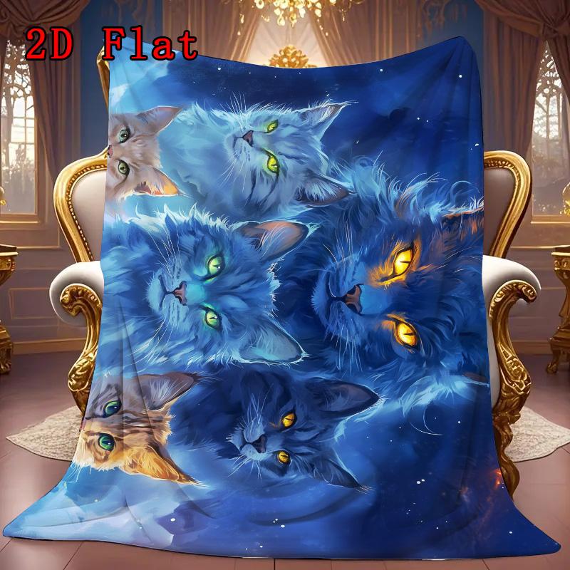 Cat in the Night 2D Flat Pattern Flannel Blanket High quality All Seasons Warmth and Comfort Perfect for Christmas Gifts.MMT0918268