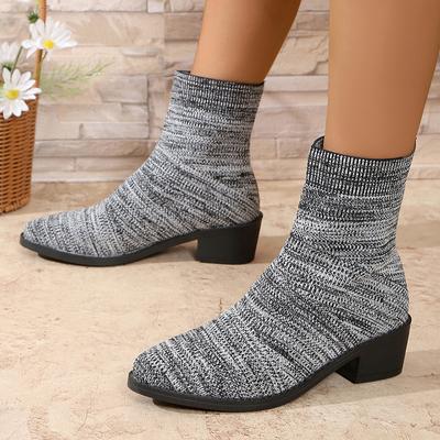 Lucyever Fashion Knitted Ankle Boots Women Autumn Slip On Thick Heels Short Booties Mujer Plus Size Stretch Sock Boots Woman 43