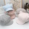 Sweet Plaid Cute Cat Ears Star Anise Hat Female Cap Spring and Autumn New Sweet Face Little Painter Hat Tide