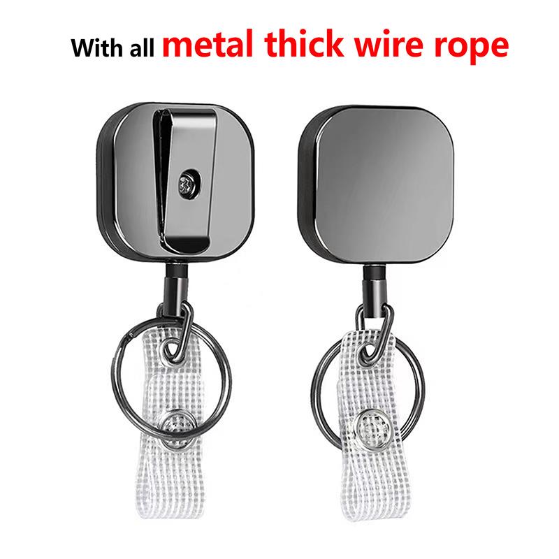 1Pc 680Mm Reinforced Steel Wire Cord Heavy Duty Metal Retractable Carabiner Keychain Belt Badge Reels Clip
