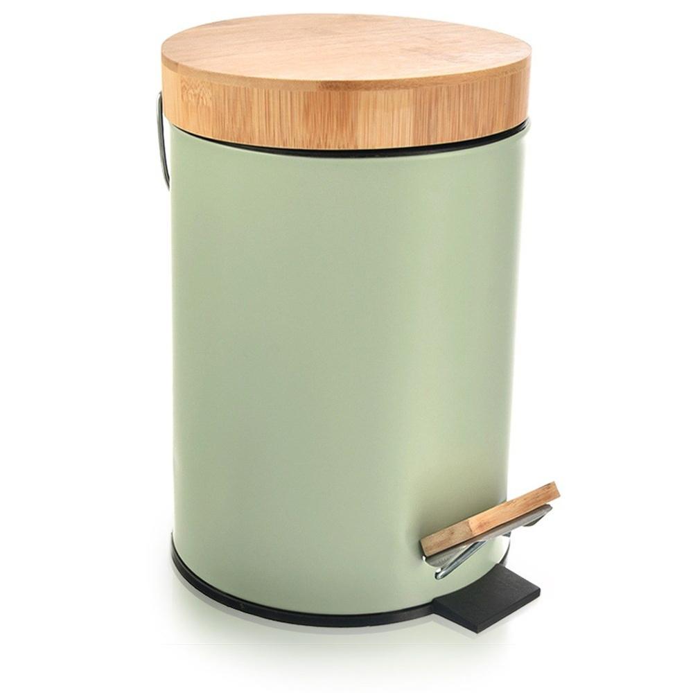 Green Metal Trash Can Waste Bin with Pedal and Lid Bathroom 3L