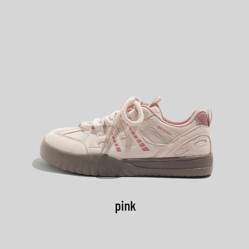 Women's Pink Retro Canvas Training Shoes - Spring/Autumn Trendy Style with Thick Sole and Comfortable Design, 2025 Collection