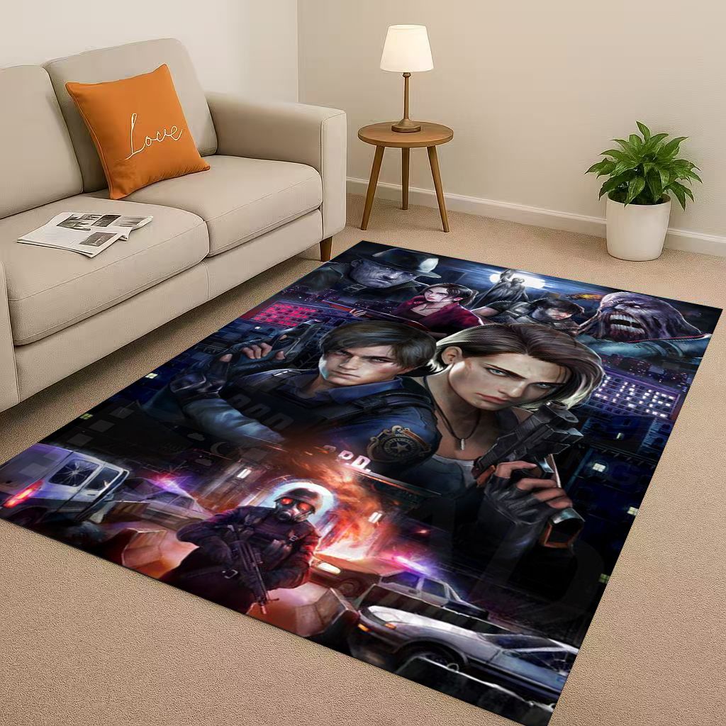 Leon R-Resident Evil Oyun Karikatür Oturma Odası Kaymaz Alan Halısı Yatak Odası Oyun Odası Kanepe İçin Yumuşak Halı, Kolay Temizlenebilir Ev Giriş Halısı