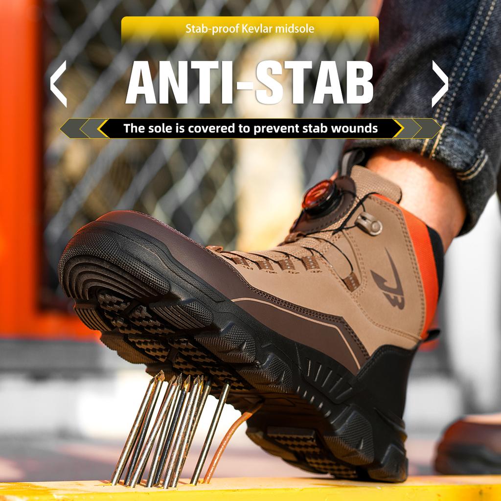 New High top Rotating Button Safety Shoes Men Indestructible Work Shoes Puncture-Proof Protective Shoes Steel Toe Work Boots