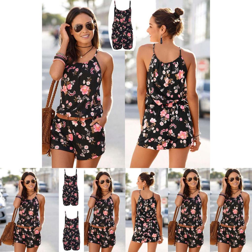 Stylish Women's Backless Jumpsuit With Pockets And Floral Design For Effortless Fashion