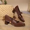 Mary Jane single shoes thick heel new burgundy magic buckle large size high heels are not tired