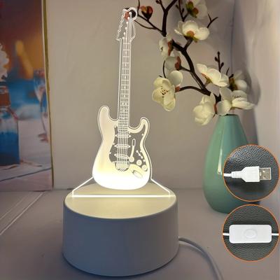 1 Stück 3D-Stereo-Nachtlicht, Gitarren-Nachttischlampe, Acryl-Tischlampe, LED-Warmweiß-Schreibtischlampe