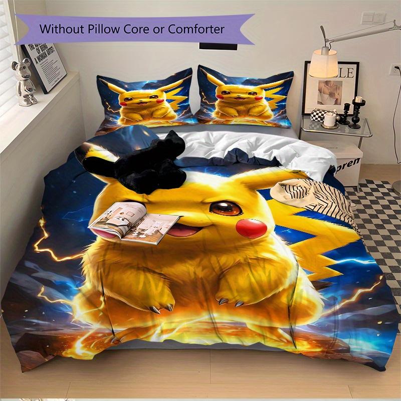 3pcs Pikachu Electric Bedding Set - 1 Soft Quilt Cover + 2 Pillowcases, Machine Washable - Suitable for All Seasons, Perfect Gift for Family and Frien
