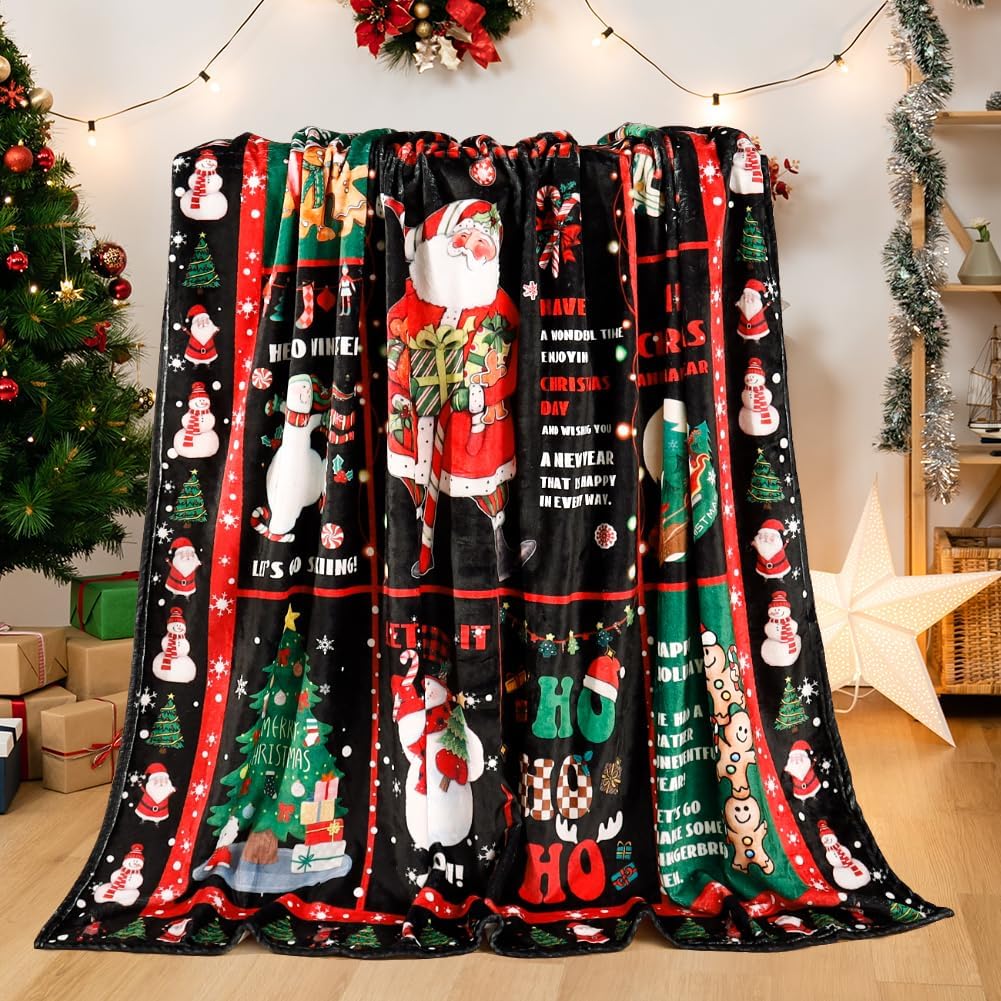 1PC Christmas Throw Blanket Santa Snowman Bed Blanket Winter Snowflake Blanket Warm Cozy Fuzzy Plush Couch Blanket Holiday Decor
