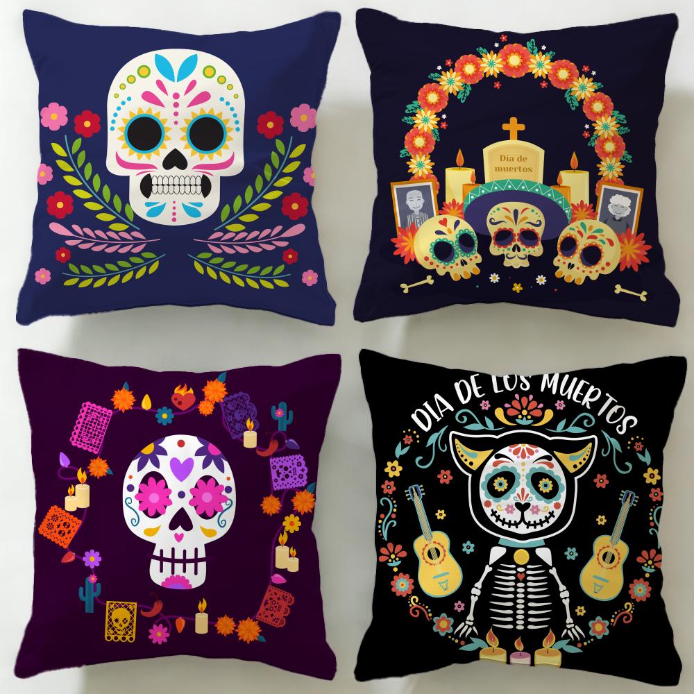 holiday Mexico Easter Flower Skeleton Cushion Cover Soft & Easy-Wash Pillow Case – Versatile for Couch, Bed, Travel and Office