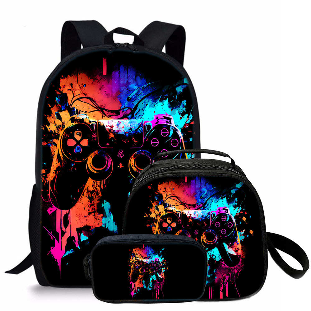 Trendy Popular Novelty game pad 3D Printed 3pcs/Set student School Bags Travel Notebook Backpack Crossbody Lunch bag Pencil Case