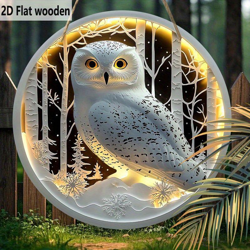 2D flat wooden tag, home wall decoration, housewarming gift for friends, white owl pattern