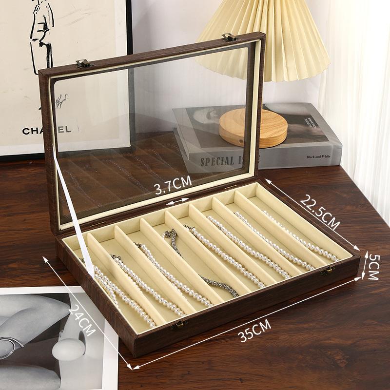 Black Walnut Wood Jewelry Storage Box with Transparent Lid for Pearl Necklaces Collar Chain Accessories Collectible