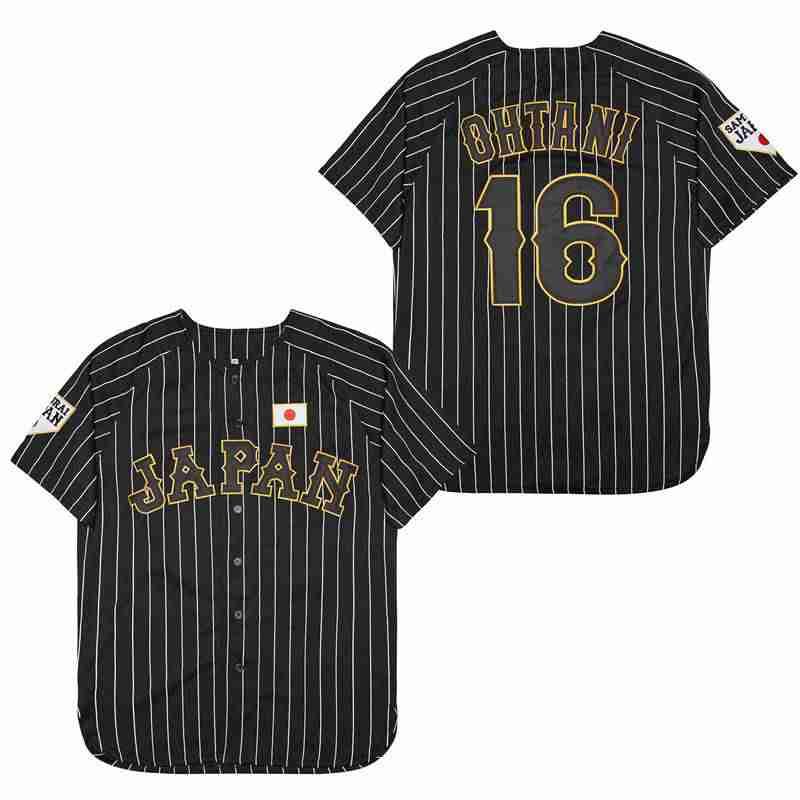 Baseball Jersey Japan 16 OHTANI breathable comfortable soft Cheap High-quality Outdoor Sportswear WHITE Black Stripe SAMURAI
