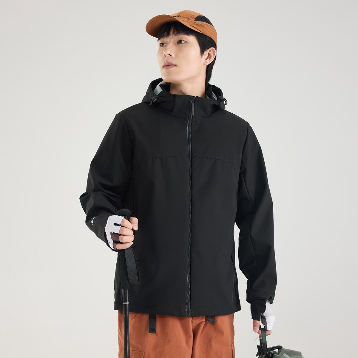 

Outdoor Color Block Windbreaker: Hooded Jacket for Couples with Customizable Logo S