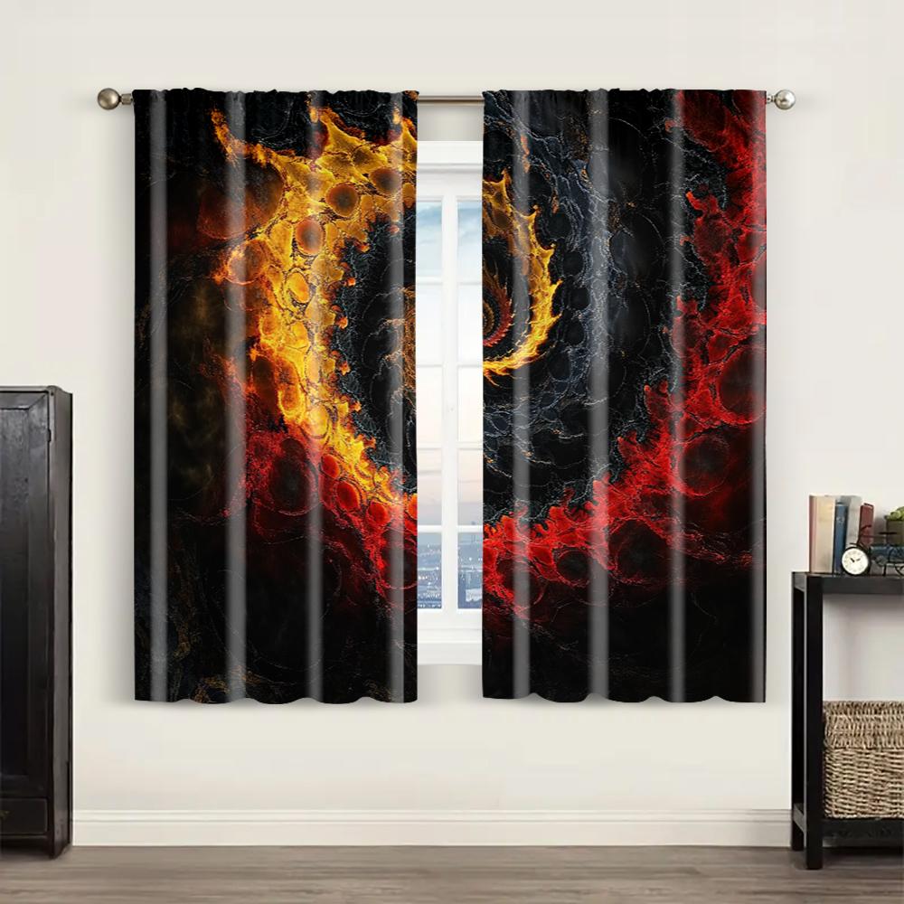 2pc, Window Curtains Rotate Red and Yellow Machine Washable Polyester,Without Electricity Festive Backdrops Perfect for All