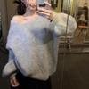 Rückenfreier Schleifen Grauer Alpaka-Wollpullover - Herbst Koreanischer Stil Slim Fit Pullover für Damen