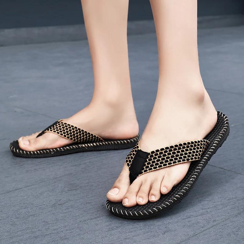 Fashion Men's flip flops summer new lightweight rubber woven slippers fashion casual outdoor sandals breathable anti slip beach shoes