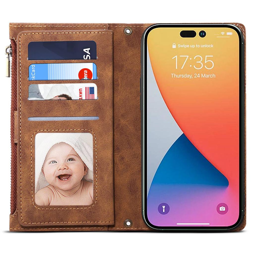 ESEBLE Star Series For iPhone 16 Pro Case Zipper Wallet Leather Stand Phone Cover