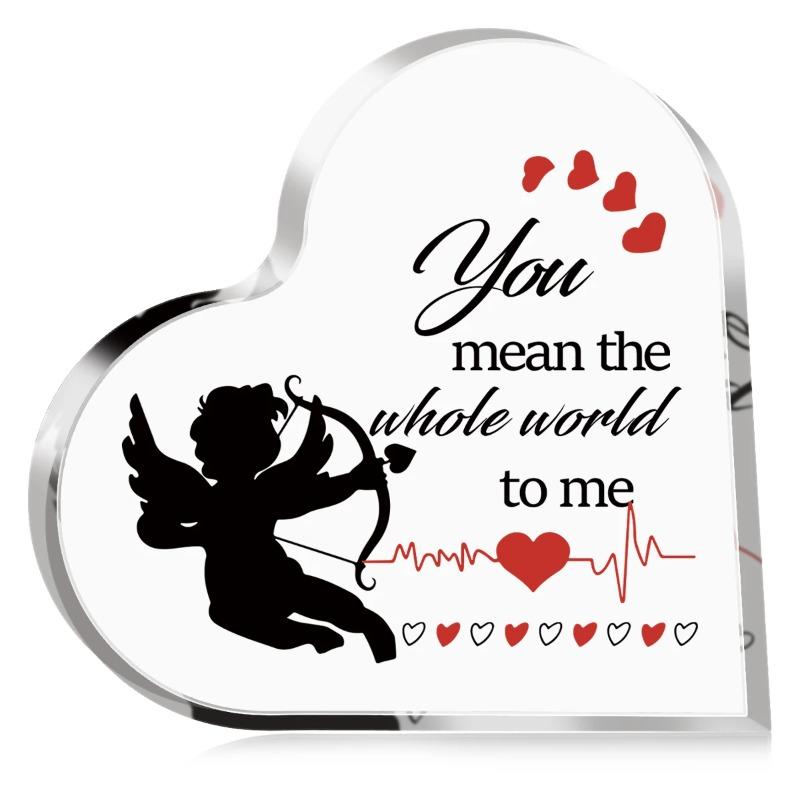 2D Flat Romantic Acrylic Cupid Love Heart Desktop Decoration Plaque, Home Decor Plaque Hanging Wall Art Decorative Garden Decoration for Room Door Sig